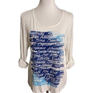 Chico's Zenergy White and Blue Graphic Cotton Blouse